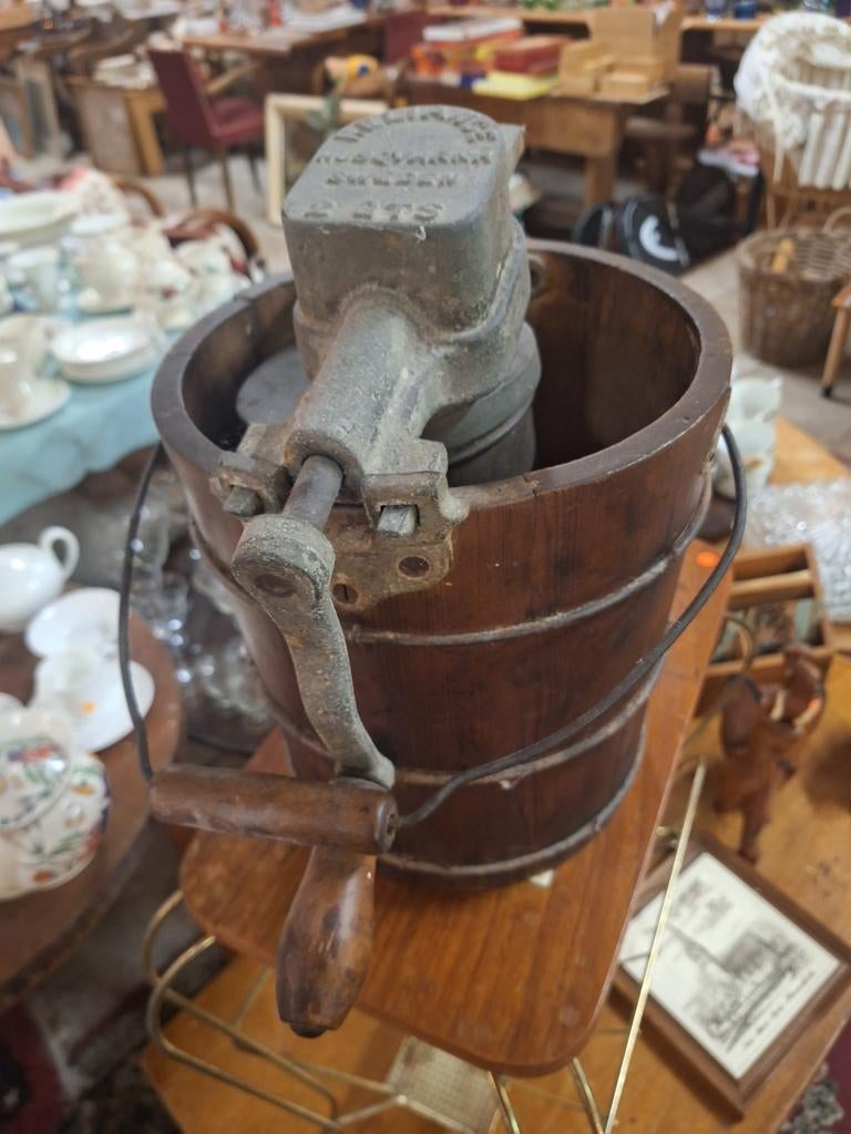 Antieke Husqvarna ijsmaker - Houten emmer, Ophalen of Verzenden