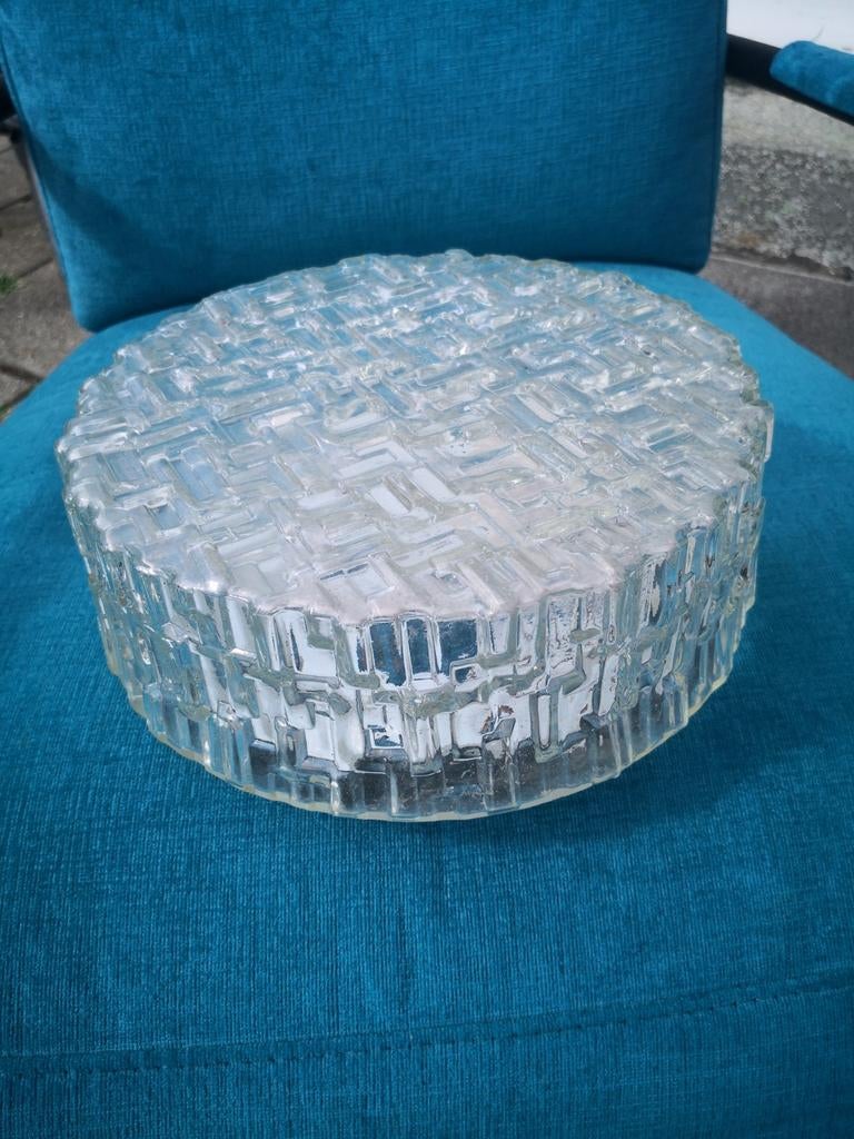 Oude glas plafonniere, Huis en Inrichting, Lampen | Plafondlampen, Ophalen of Verzenden, Glas