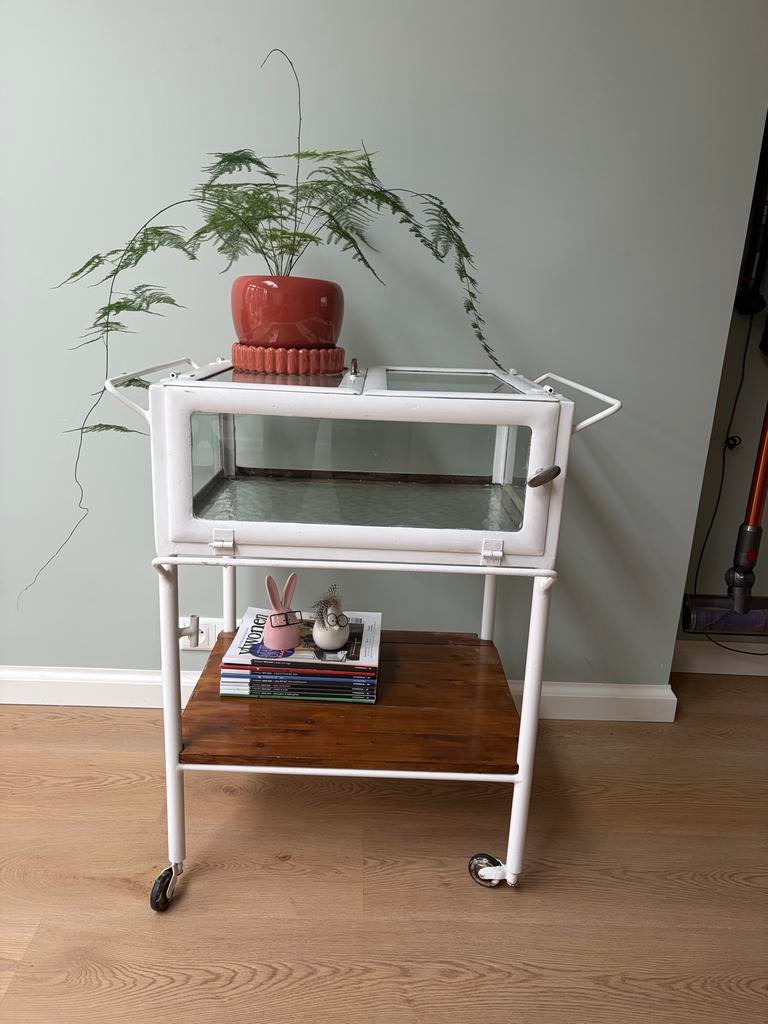 Oude medicijn / ziekenhuis trolley wit bijzettafeltje, Ophalen