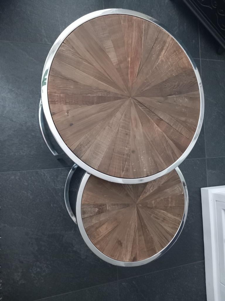 Set van 2 bijzettafels hout met zilver, Ophalen of Verzenden