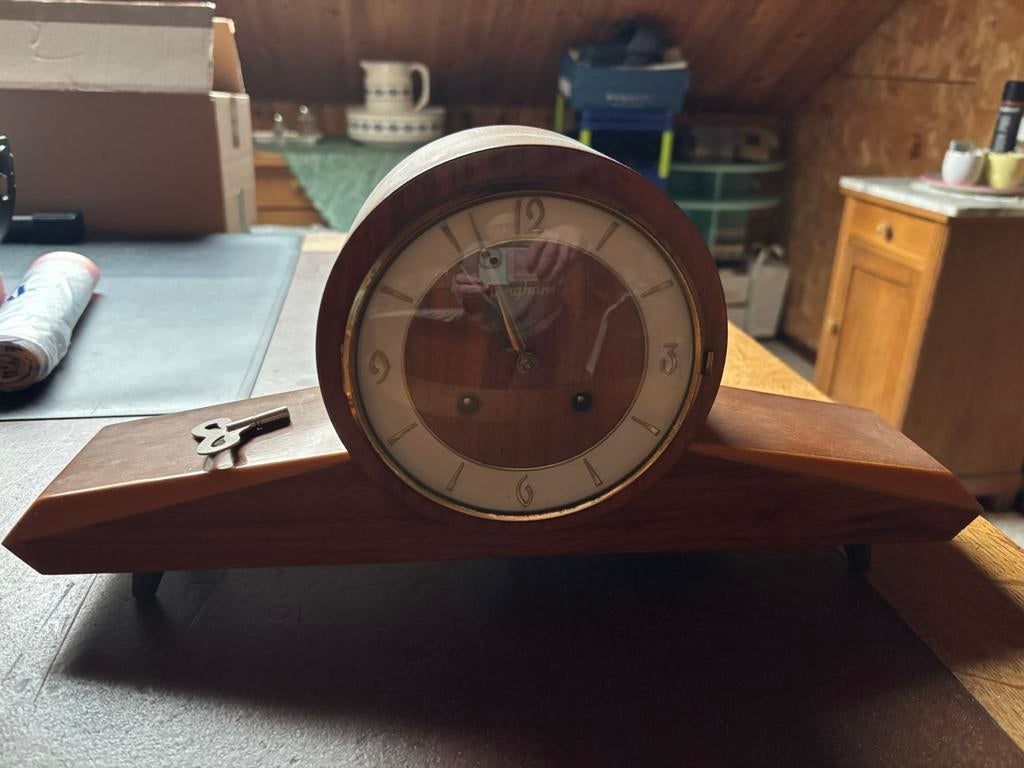 Vintage Junghans Pendule - Houten Mantelklok, Ophalen of Verzenden
