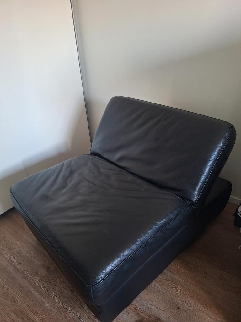 zwarte leren bankje, Gebruikt, Minder dan 75 cm, Leer, Ophalen of Verzenden