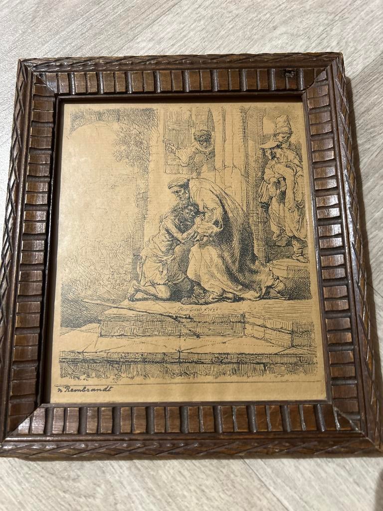 Rembrandt Ets/print met Houten Frame, Ophalen of Verzenden