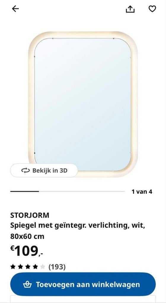 Ikea Storjorm Spiegel met LED Verlichting - Nieuw!, Nieuw, Ophalen of Verzenden, Minder dan 100 cm, Rechthoekig