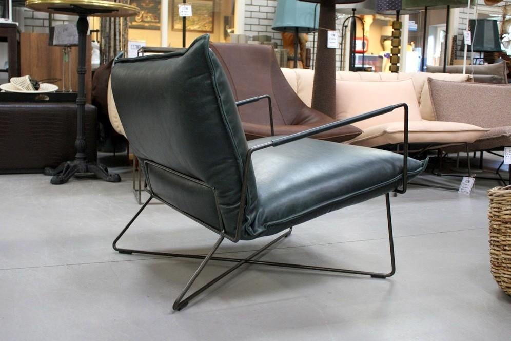 Luxe fauteuil EARL Jess Design metaal & leer Luxor Navy Blue, Huis en Inrichting, Fauteuils, Ophalen, 75 tot 100 cm, Zo goed als nieuw