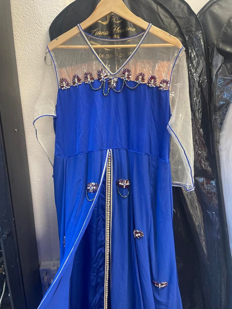 Elegante blauwe caftan - Maat M, Ophalen of Verzenden, Gedragen, Maat 38/40 (M), Blauw