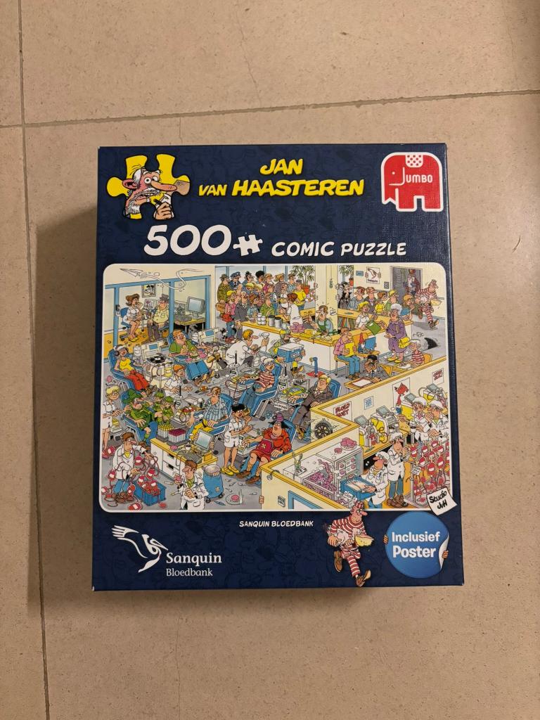 Jumbo Jan van haasteren puzzel - 500 st sanquin bloedbank!, Ophalen of Verzenden, 500 t/m 1500 stukjes, Zo goed als nieuw, Legpuzzel