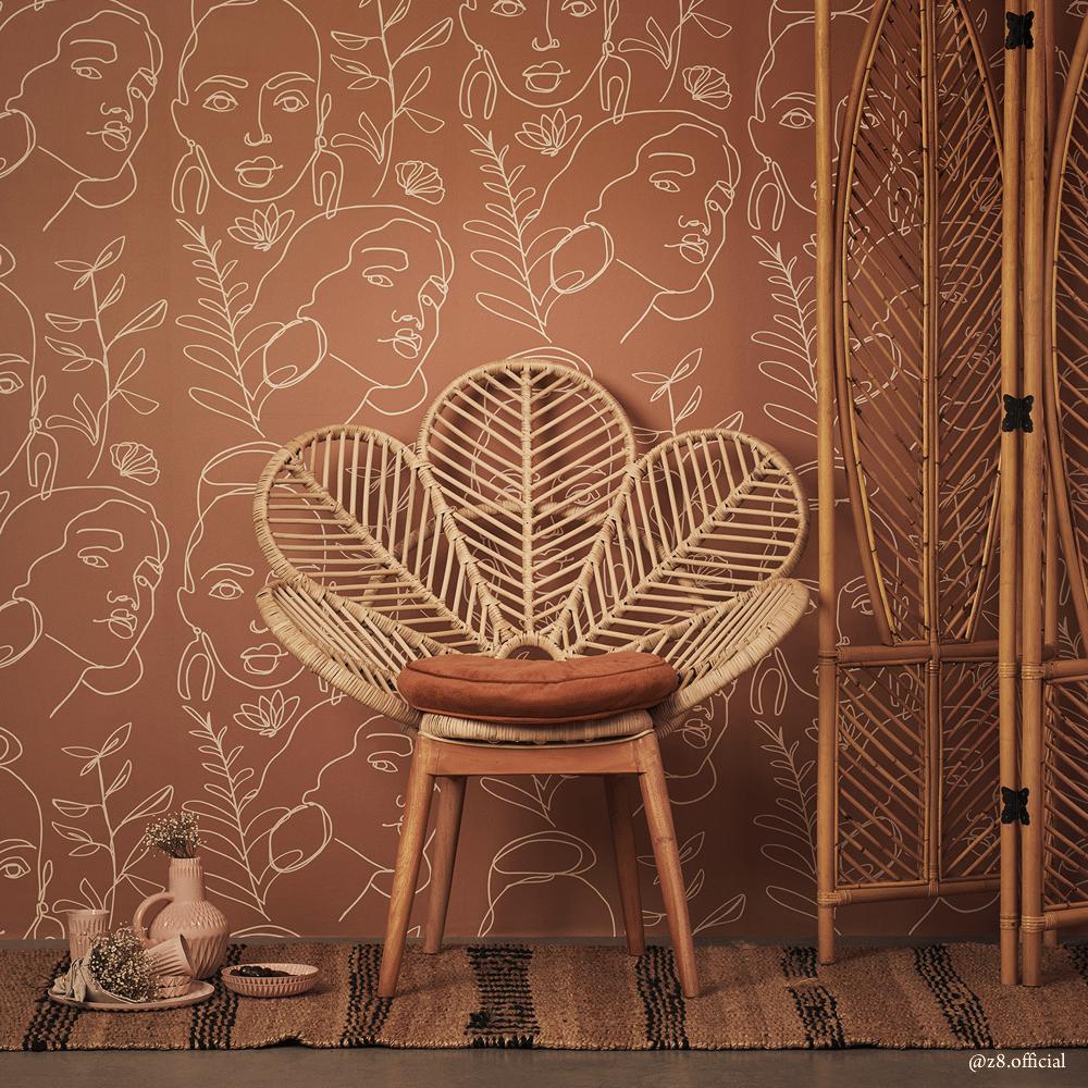 Standaard Behangrol Sisterhood A merk May and Fay, Ophalen of Verzenden, Minder dan 10 m², Bruin, Bohemian en Line art