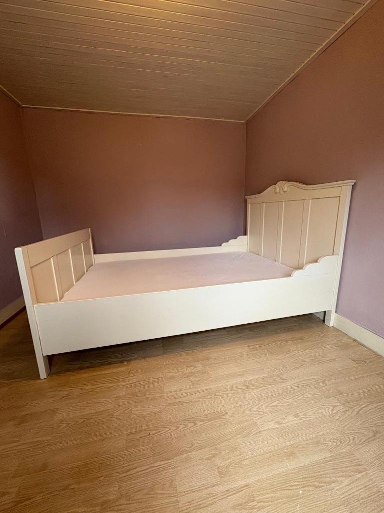Wit brocante Frans bed 120 x 190 met matras, Huis en Inrichting, Slaapkamer | Bedden, Ophalen, Gebruikt, Frans, Wit