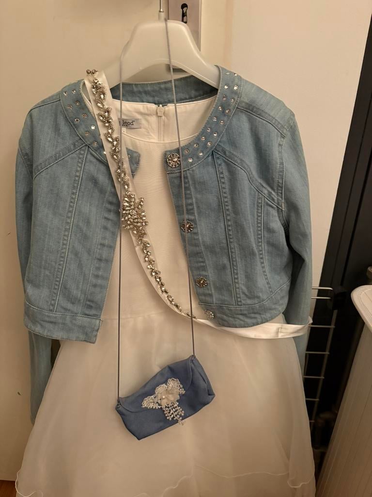 Communiejurk met bolero, lint, tasje en petticoat, Ophalen of Verzenden, Gebruikt, Meisje, Jurk of Rok