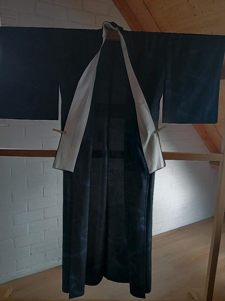 Traditionele Japanse Kimono hitoe black blue, Ophalen of Verzenden