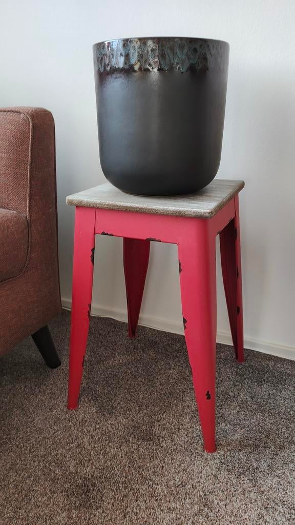 grote stevige gave bloempot keramiek zwart blauw turquoise, Ophalen, Rond, Binnen, Zo goed als nieuw