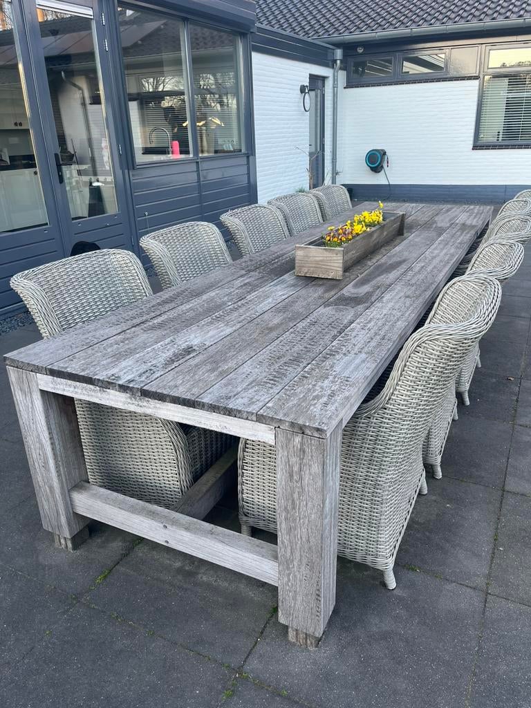 Tuintafel; hardhout, stalen frame, verzinkt en gepoedercoate, Ophalen, Gebruikt, Rechthoekig, Hout