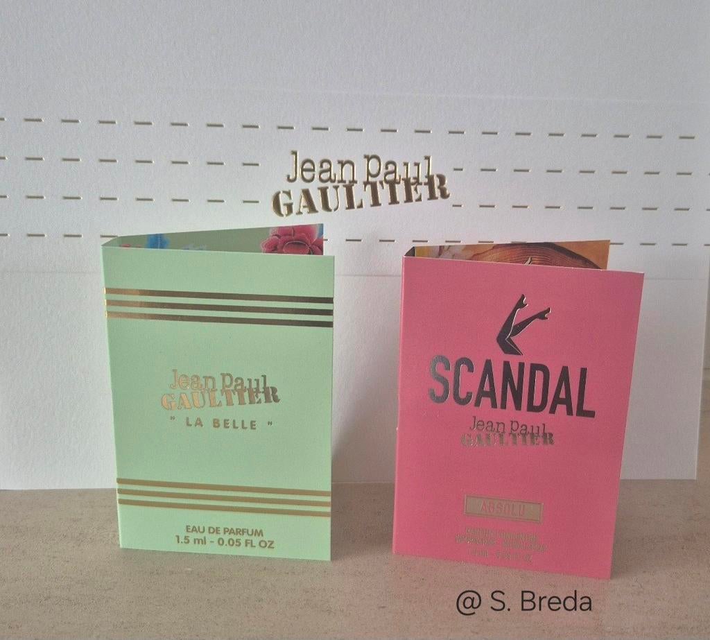 Set 2 samples Jean Paul Gaultier La Belle + Scandal Absolu, Verzamelen, Ophalen of Verzenden, Nieuw, Proef of Tester, Gevuld