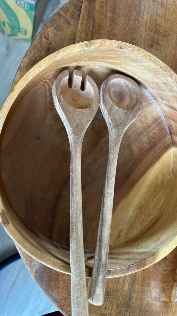 Hele mooie sterke salade schaal, Ophalen of Verzenden, Zo goed als nieuw, Rond, Hout