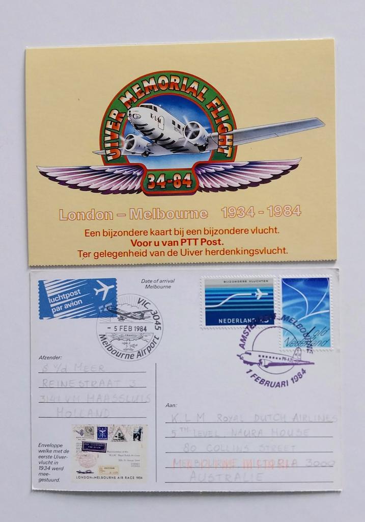 Eerste dag Uiver herdenkings vlucht., Verzamelen, Luchtvaart en Vliegtuigspotten, Ophalen of Verzenden, Kaart, Foto of Prent