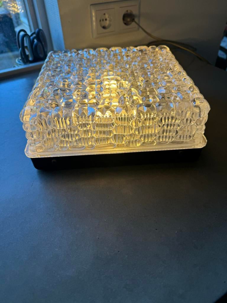 Jaren 50/60 Vintage Wand-/Plafondlamp Kristalglas RZB, Ophalen of Verzenden, Glas, X, X