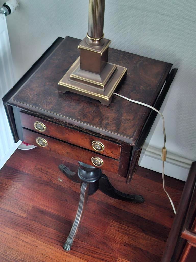 Antiek Engels klaptafeltje met dubbele laden eventueel compl, Ophalen of Verzenden