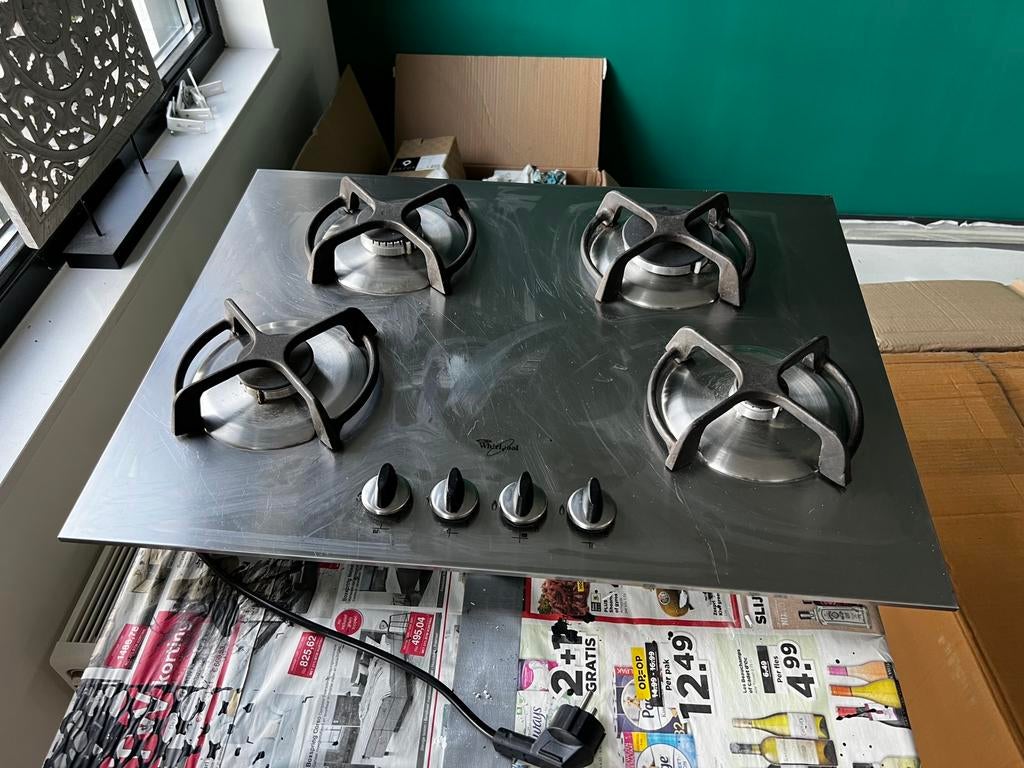 Gasfornuis Whirlpool, Witgoed en Apparatuur, Kookplaten, Ophalen, Gebruikt, 4 kookzones, Inbouw