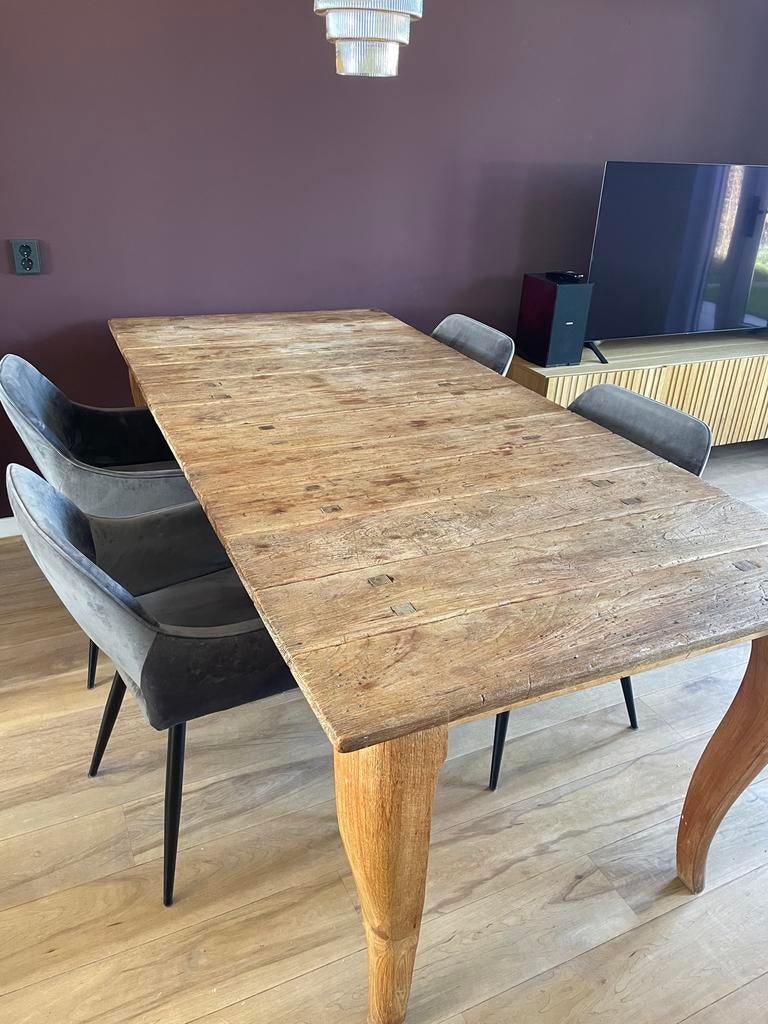 Massieve houten teak eettafel, Ophalen, Gebruikt, 100 tot 150 cm, Teakhout