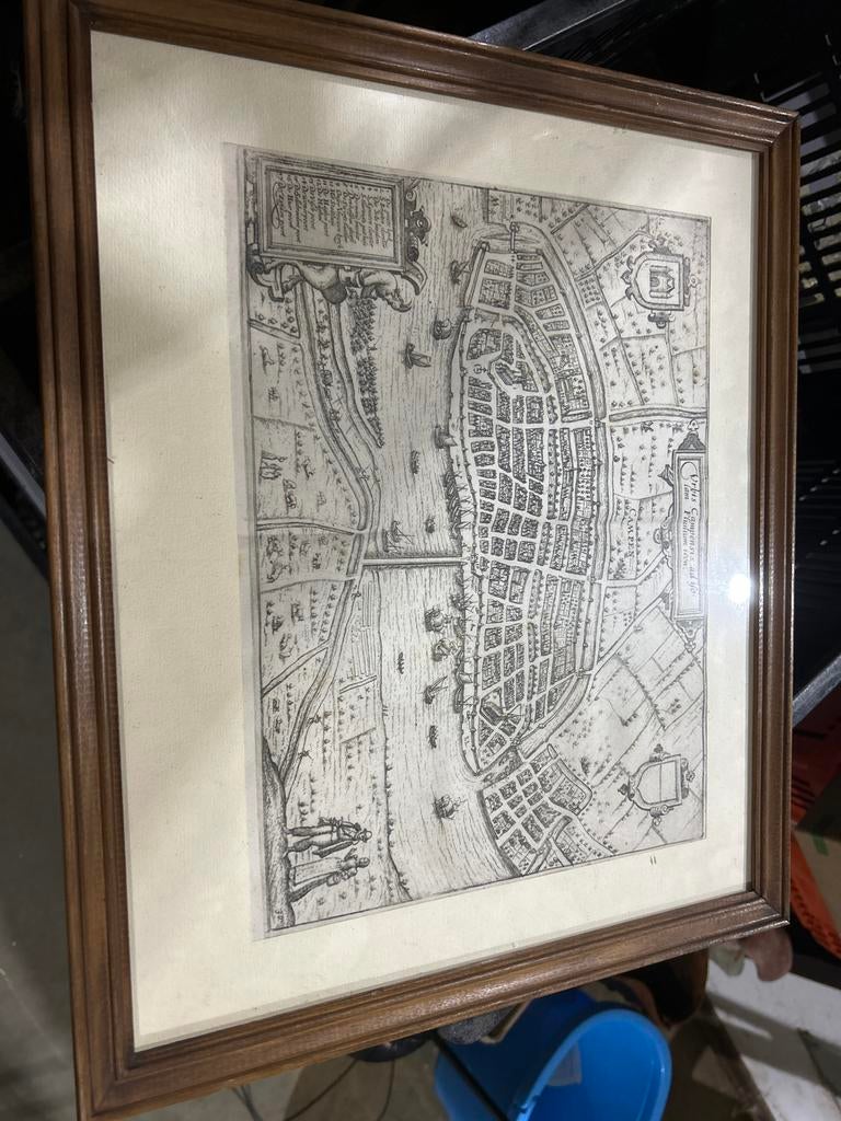 Oude kaart van Kampen, ingelijst, Ingelijst, Stadsgezicht, Gravure, 1600 - 1699