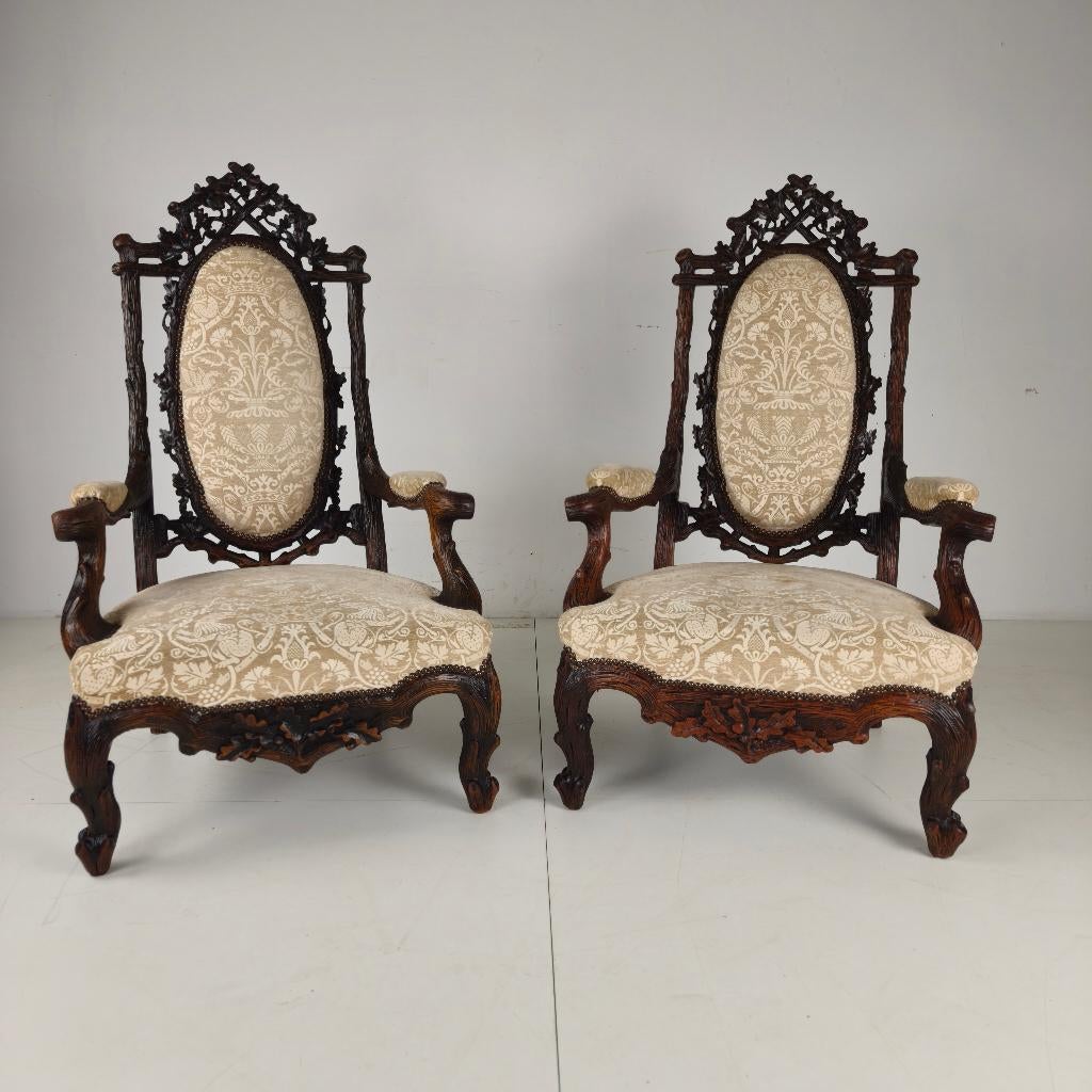 Set van 2 fauteuils Zwarte Woud-stijl door Horrix - 19e Eeuw, Ophalen of Verzenden