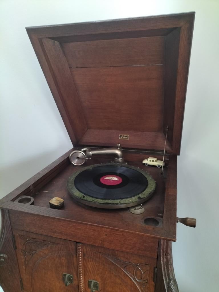 Antieke Grammofoon met Vaste Kast en Bakeliet Platen, Ophalen of Verzenden, Overige merken