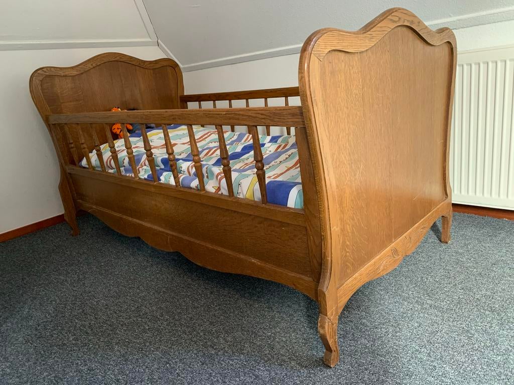 Eikenhouten kinderledikant (jaren ‘60), Ophalen, Gebruikt, 70 tot 85 cm, 140 tot 160 cm