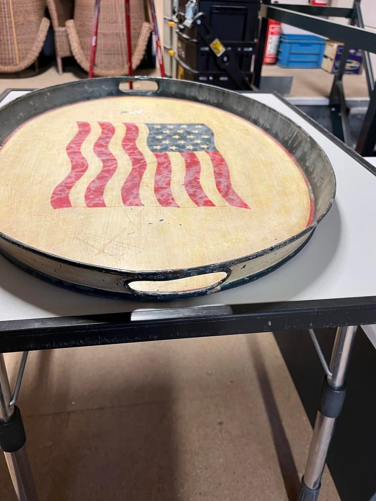Groot zinken dienblad met Amerikaanse vlag - 65x45 cm, Ophalen of Verzenden, Gebruikt, Ovaal, Metaal