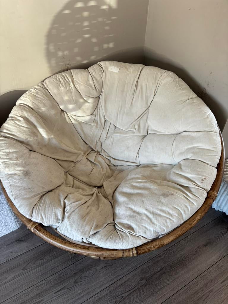 Loungestoel Papasan, Ophalen, Zo goed als nieuw, 100 tot 125 cm, Rotan