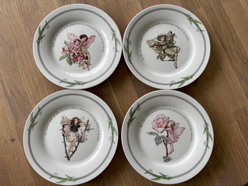 D-E bordjes Flower Fairies porselein 4x, Ophalen of Verzenden