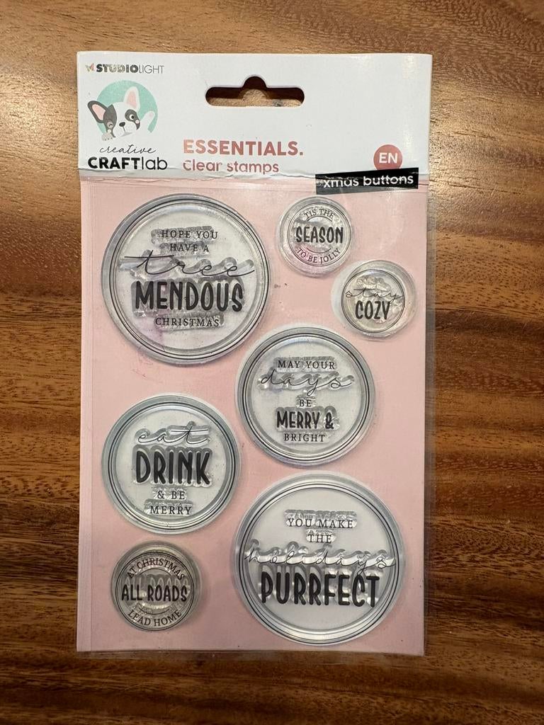 C Craftlab stempel xmas buttons, Hobby en Vrije tijd, Stempelen, Ophalen of Verzenden, Zo goed als nieuw, Houten stempel