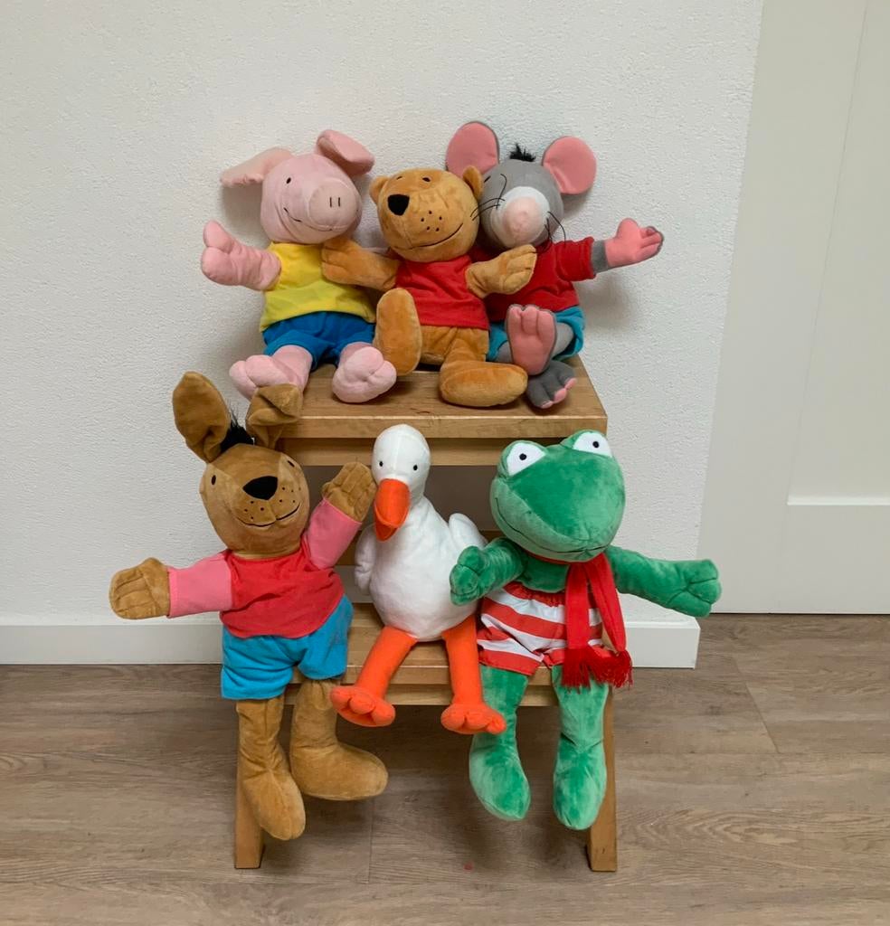 Set van 6 handpoppen kikker en vriendjes Max Velthuijs, Ophalen of Verzenden, Zo goed als nieuw, Kikker