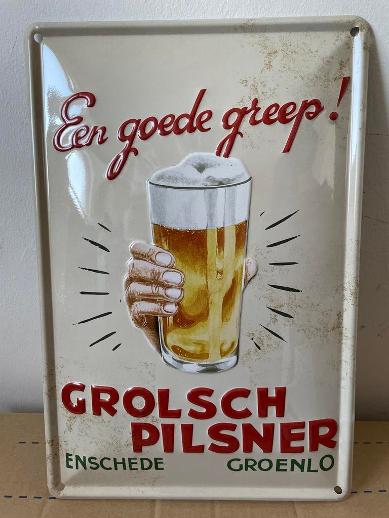 Grolsch Pilsner wandbord "Een goede greep!", Antiek en Kunst, Ophalen of Verzenden