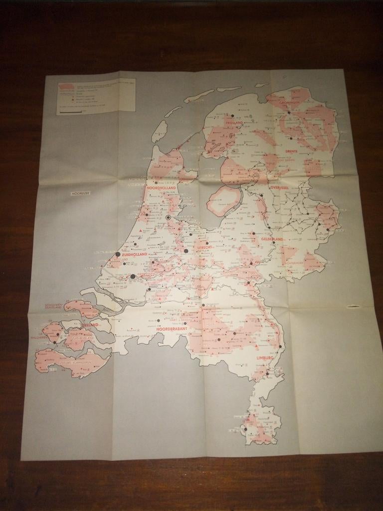 Oude kaart van Nederland - Provincies en steden 68 bij 54 cm, Ophalen of Verzenden