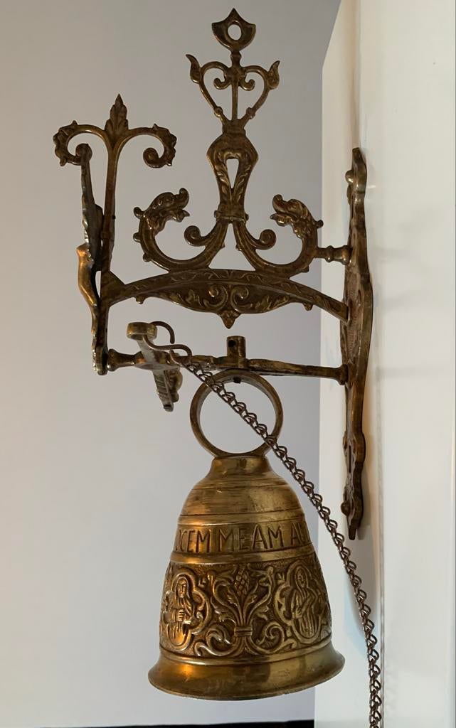 Antieke Kloosterbel met Engel en Religieuze Afbeeldingen, Antiek en Kunst, Ophalen of Verzenden