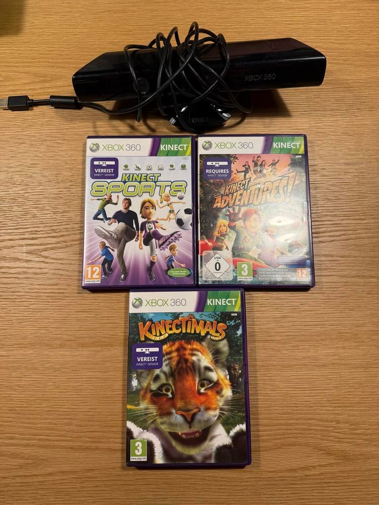 Xbox 360 Kinect Sensor met 3 spellen, Spelcomputers en Games, Games | Xbox 360, Gebruikt, Ophalen of Verzenden, Sport, 3 spelers of meer