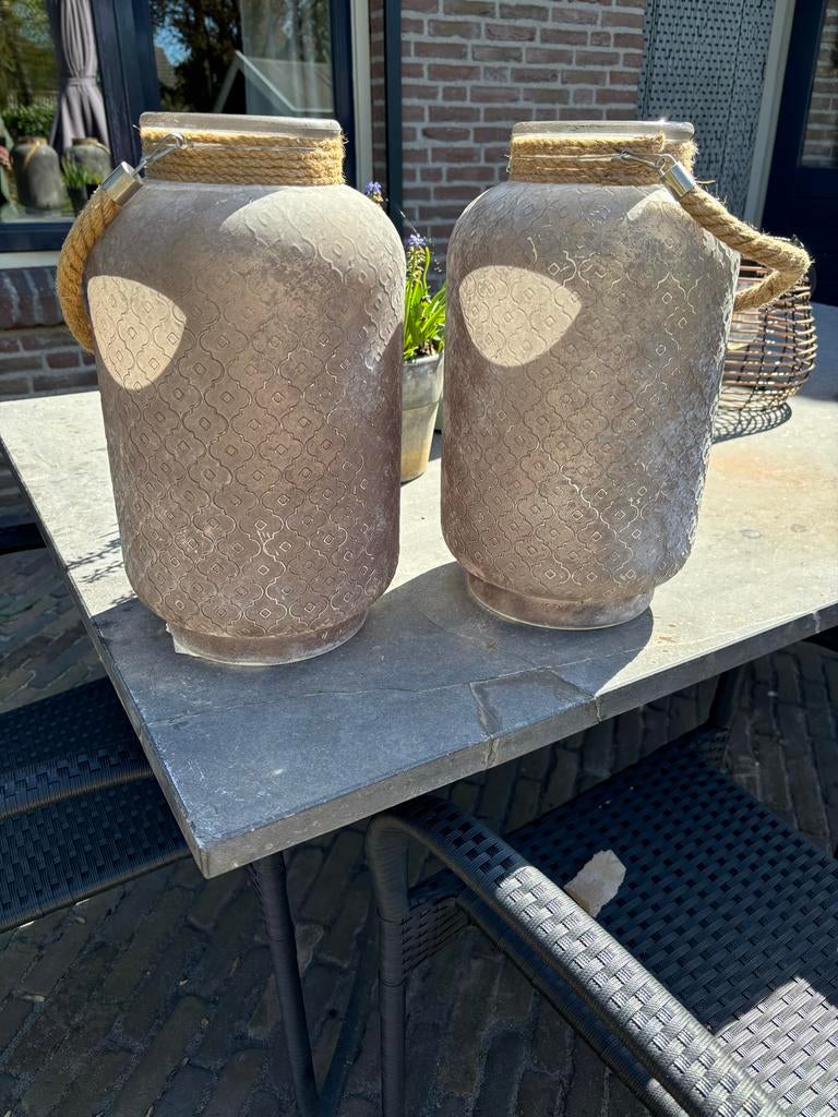 Grote glazen potten met touw, grijs, Ophalen, Overige kleuren, Minder dan 50 cm, Glas