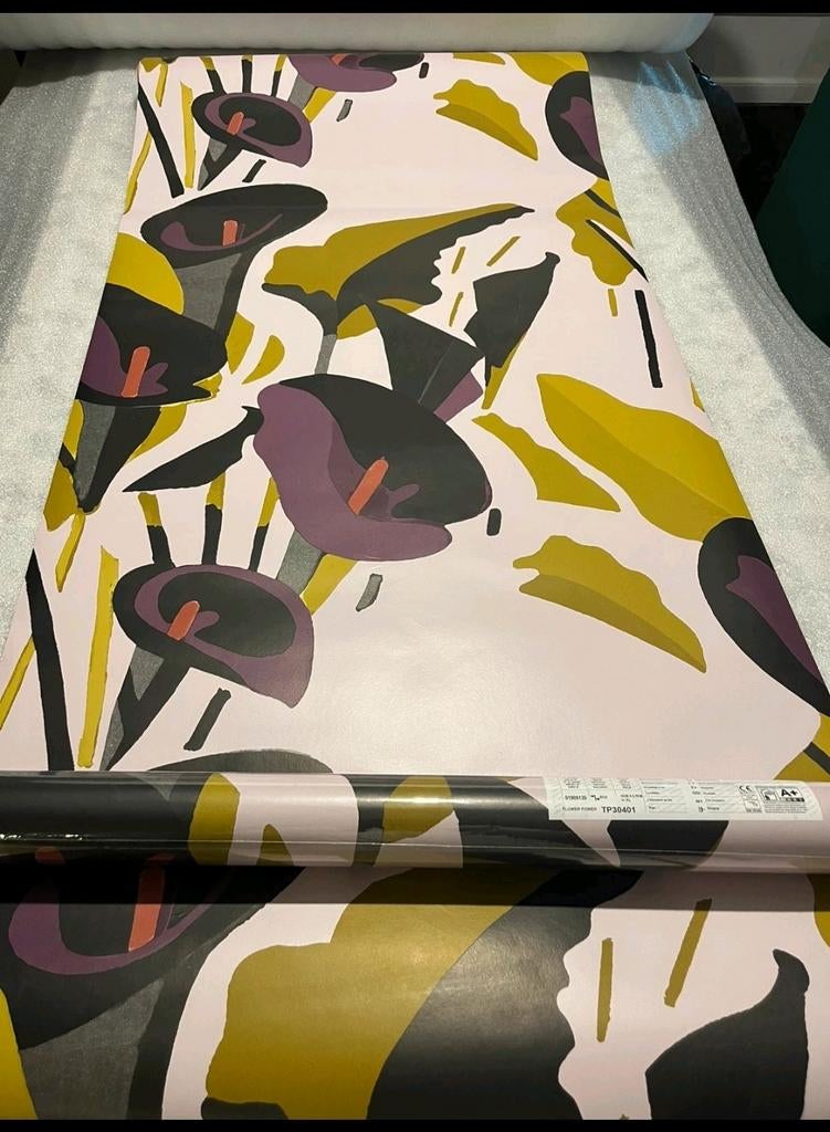 Elitis Behang TP30401 - 4 rollen Flower Power, Ophalen of Verzenden, 25 tot 50 m², Groen, Modern, Bloemen, Designer