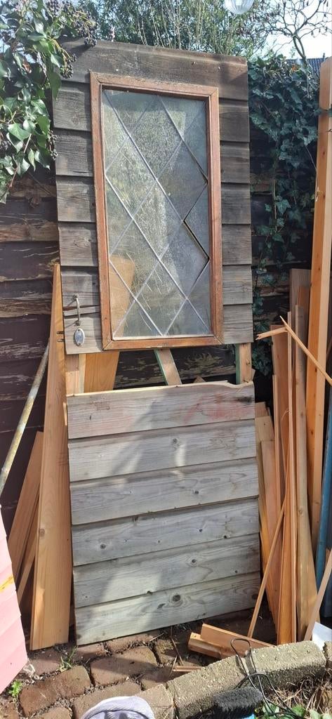 Houten tuindeur glas in lood, Ophalen, Gebruikt, Minder dan 250 cm