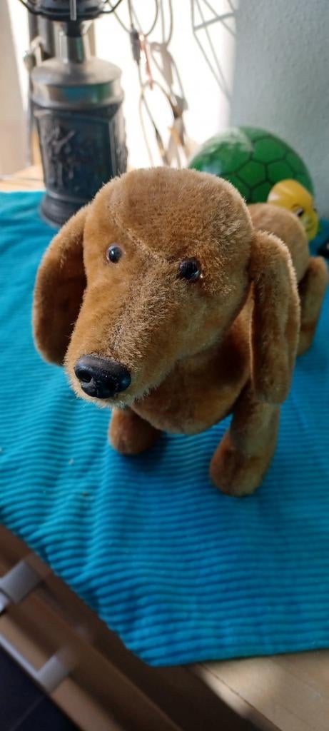 Steiff Teckel Bruin Mohair op Wieltjes, Ophalen of Verzenden, Gebruikt