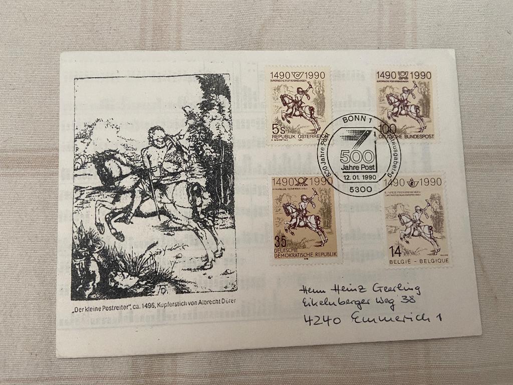 Brief ter gelegenheid van 500 jaar post, Ophalen of Verzenden, Envelop