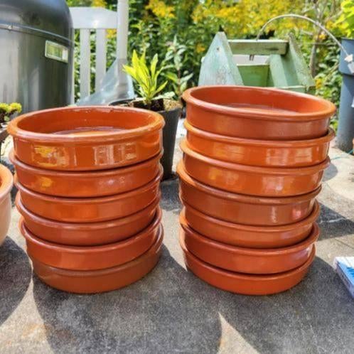 Terracotta schoteltjes en 2 bloempotten, Tuin en Terras, Bloempotten, Minder dan 40 cm, Minder dan 25 cm, Rond, Ophalen of Verzenden