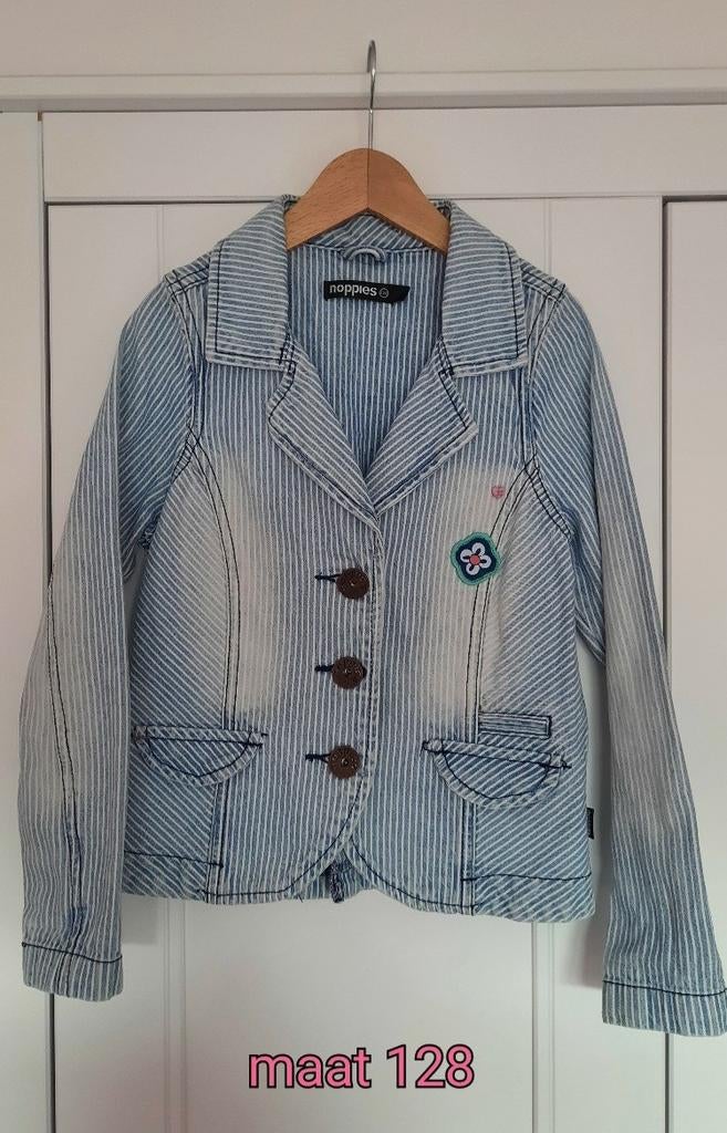 Spijkerjasje colbert blauw flamingo Noppies maat 128, Ophalen, Gebruikt, Meisje, Noppies