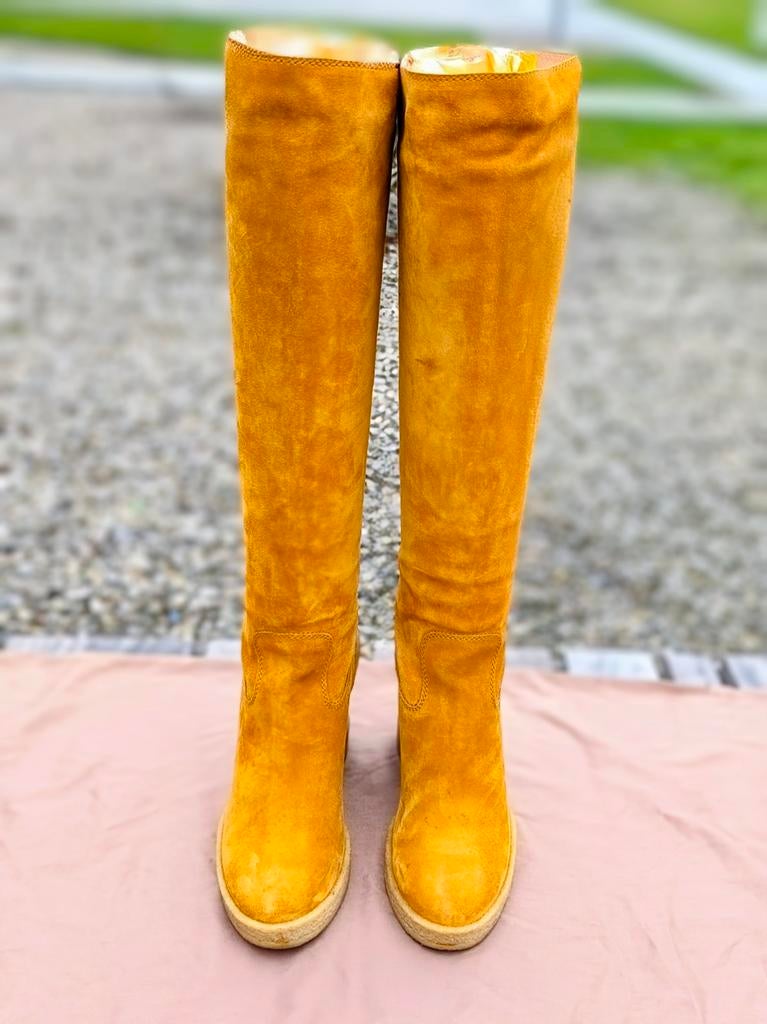 TOD's - Hoge Suède Fashion Boots Laarzen Sleehak Okergeel, Hoge laarzen, Overige kleuren, TOD's, Nieuw