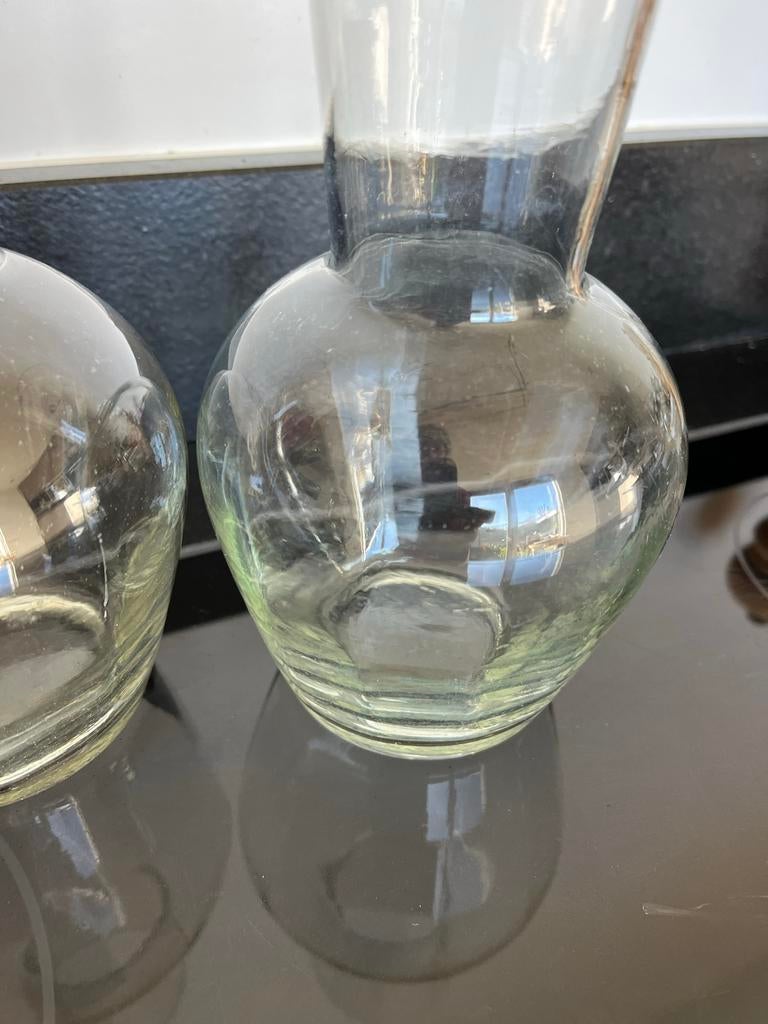 2 Retro Karafjes, Gebruikt, Wit, Ophalen of Verzenden, Glas