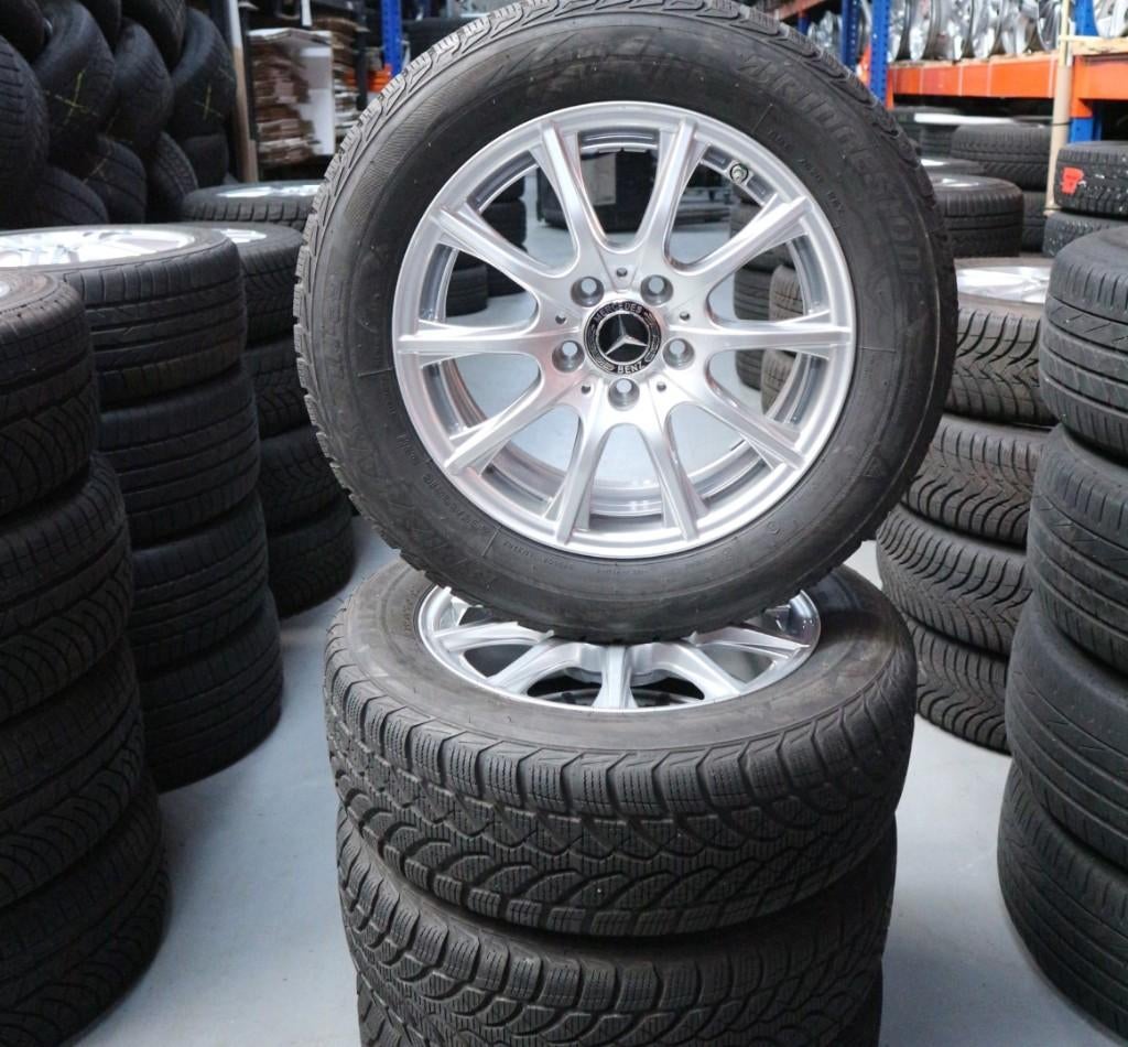 Mercedes C-klasse velgen 16 inch + winterbanden 5x112, Gebruikt, 16 inch, Banden en Velgen, Nvt
