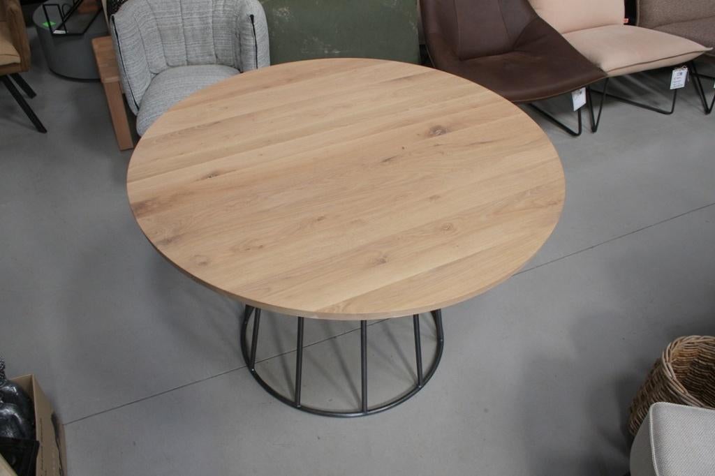 Ronde eettafel BLISS Jess design metaal eikenhout naturel, Ophalen, Rond, Zo goed als nieuw, Vijf personen of meer