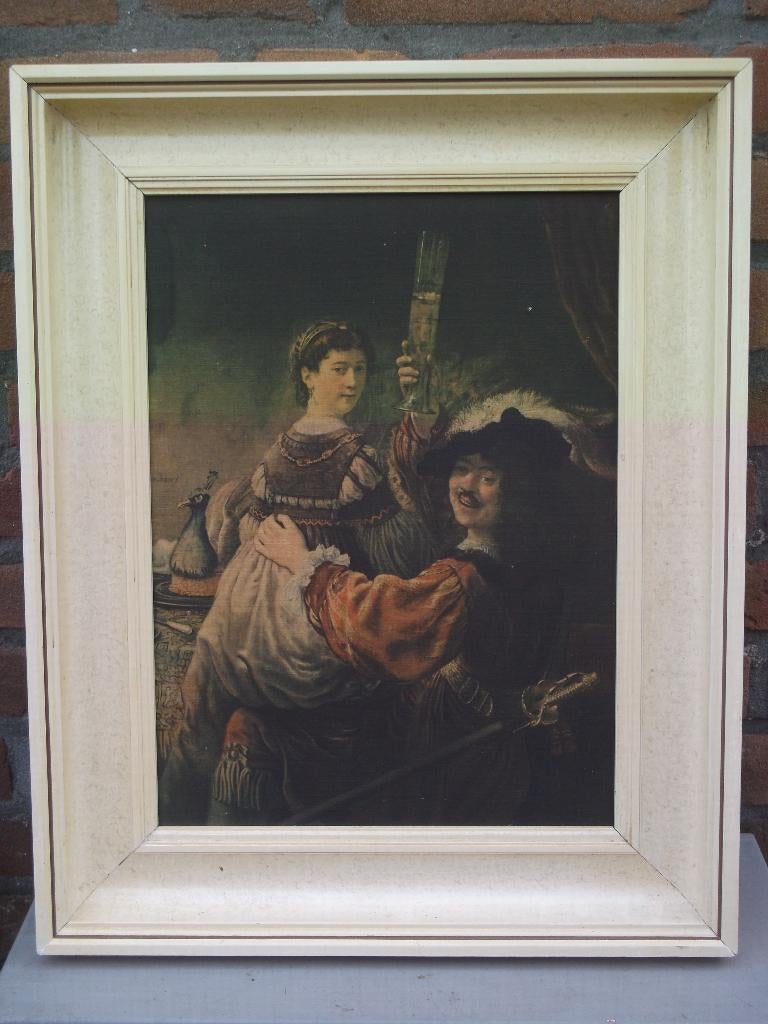 Oude print op doek naar Rembrandt; Zelfportret met Saskia, Ophalen