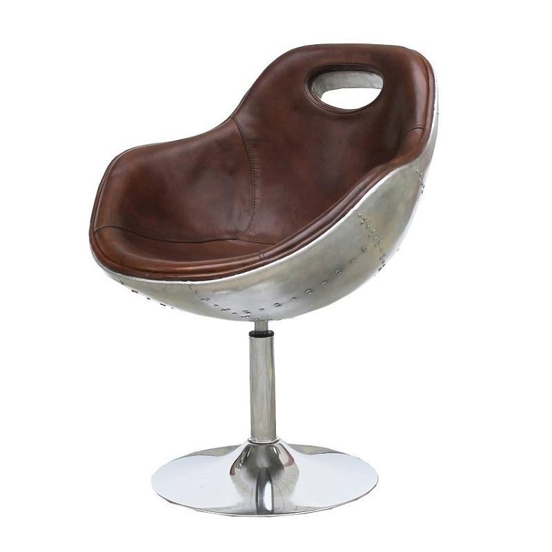 SHOWROOM Vintage Retro Leer Aviator Fauteuil Aviation Stoel, Huis en Inrichting, Industrieel, Retro, Vintage, Info@dehanzeherten.nl